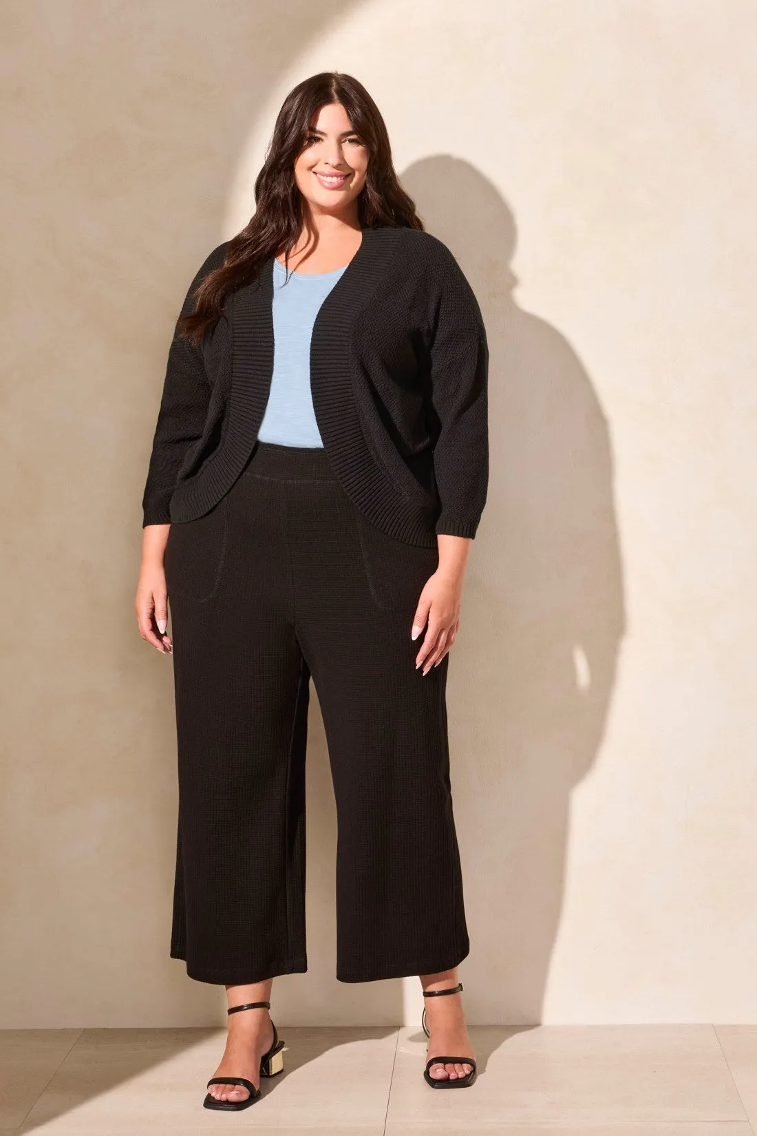 Cotton Curved-Hem Cocoon Cardigan-Black sold by Tribal