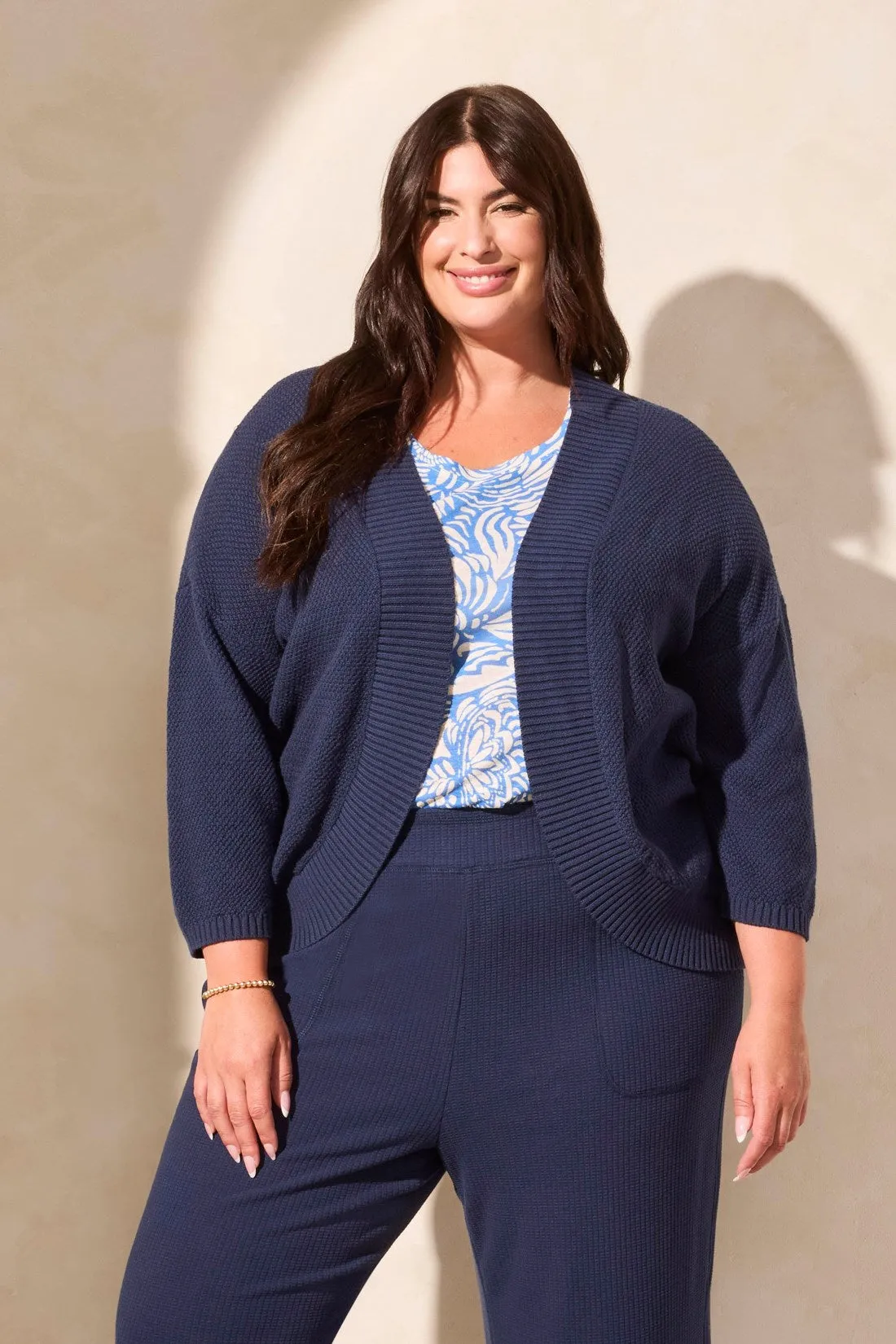 Cotton Curved-Hem Cocoon Cardigan-Jet Blue sold by Tribal product image thumbnail 2