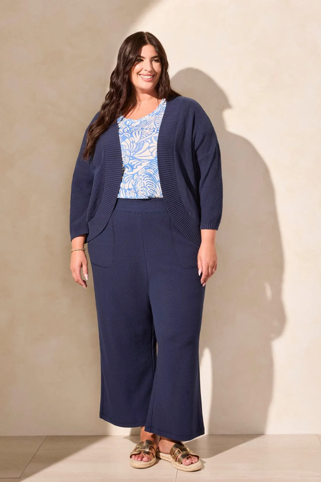 Cotton Curved-Hem Cocoon Cardigan-Jet Blue sold by Tribal