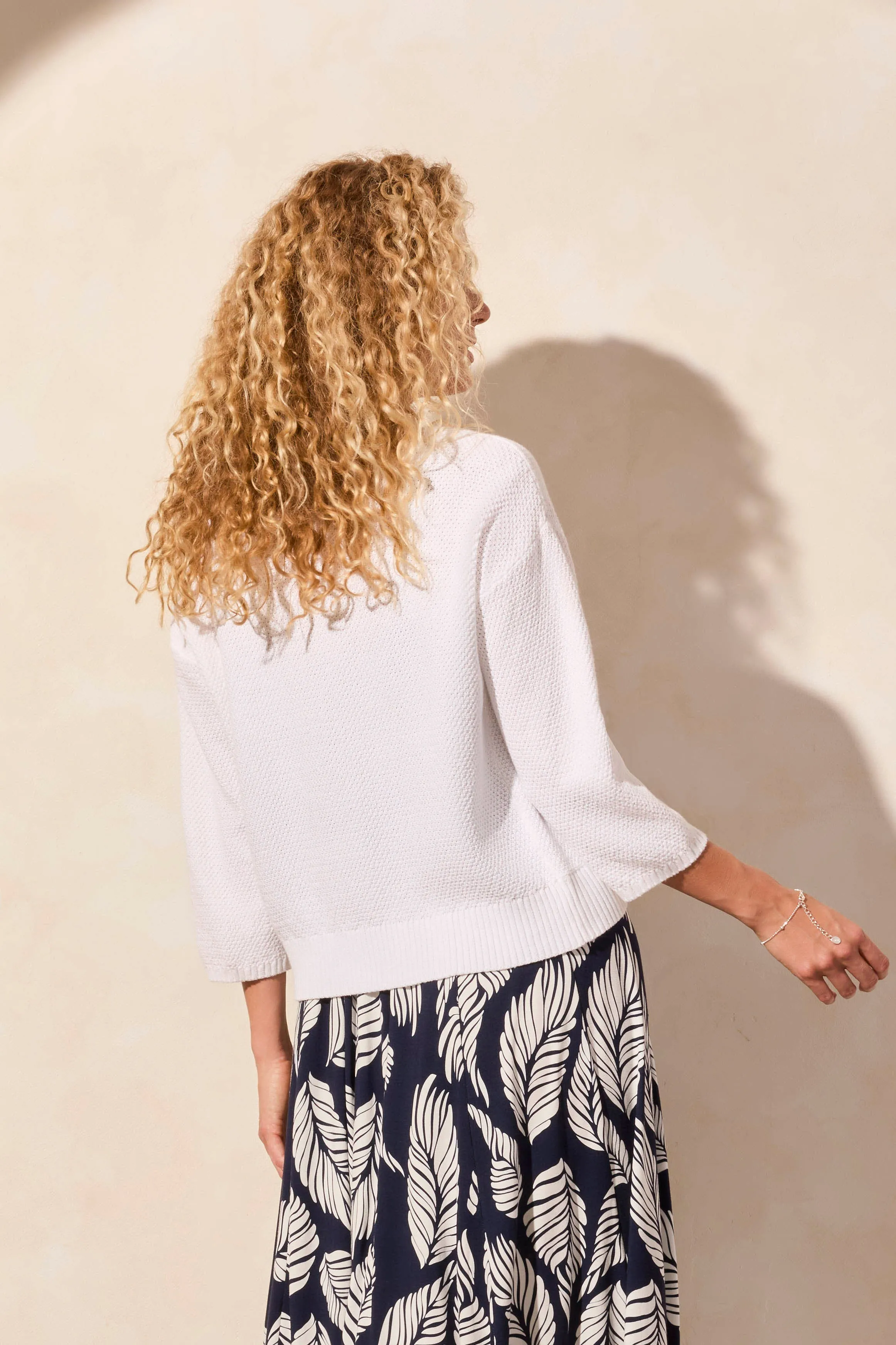 Cotton Curved-Hem Cocoon Cardigan-White sold by Tribal product image thumbnail 3