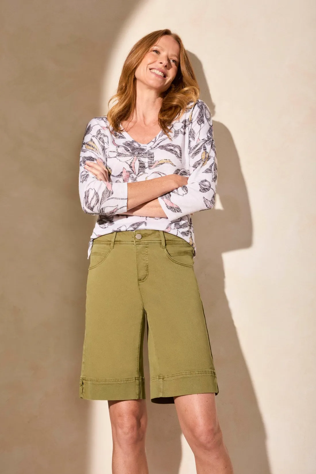 Comfort Stretch Wide-Leg Bermuda Shorts-Loden sold by Tribal product image thumbnail 3