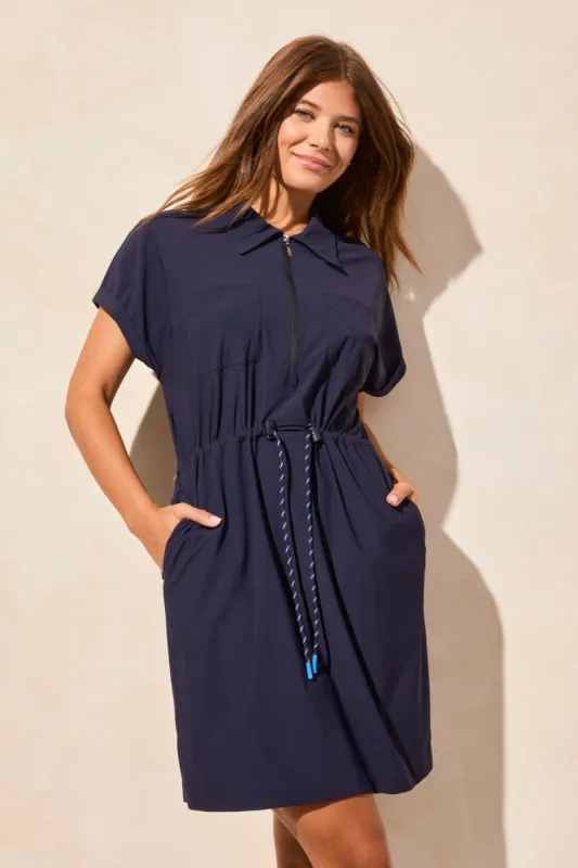 4-Way Stretch Polo Dress With Drawcord-Deepblue sold by Tribal