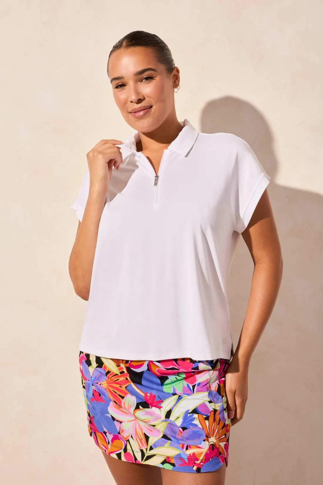 UPF 50+ TECHNO LUX Dolman Polo Top-White sold by Tribal product image thumbnail 2