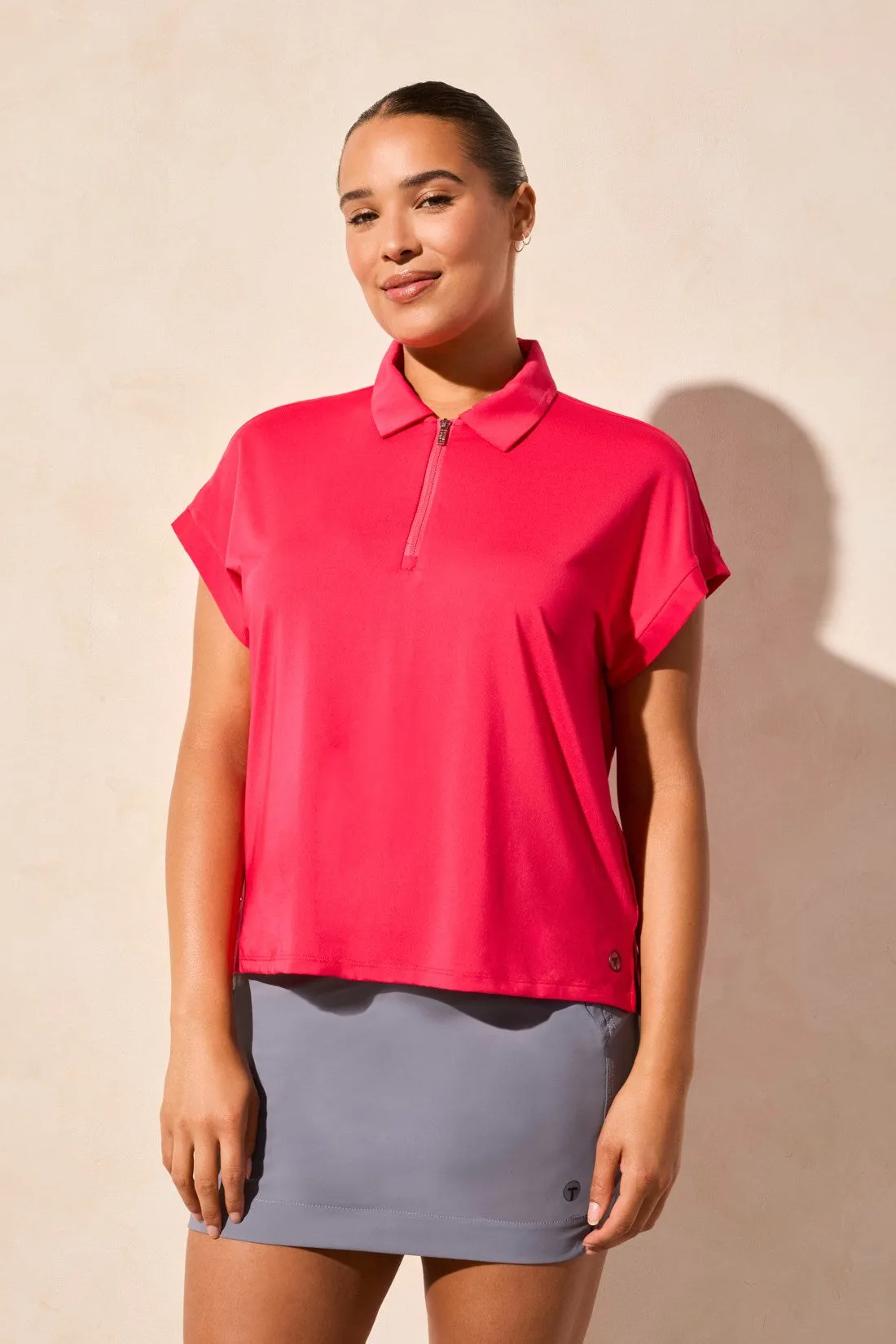 UPF 50+ TECHNO LUX Dolman Polo Top-Beetroot sold by Tribal product image thumbnail 3