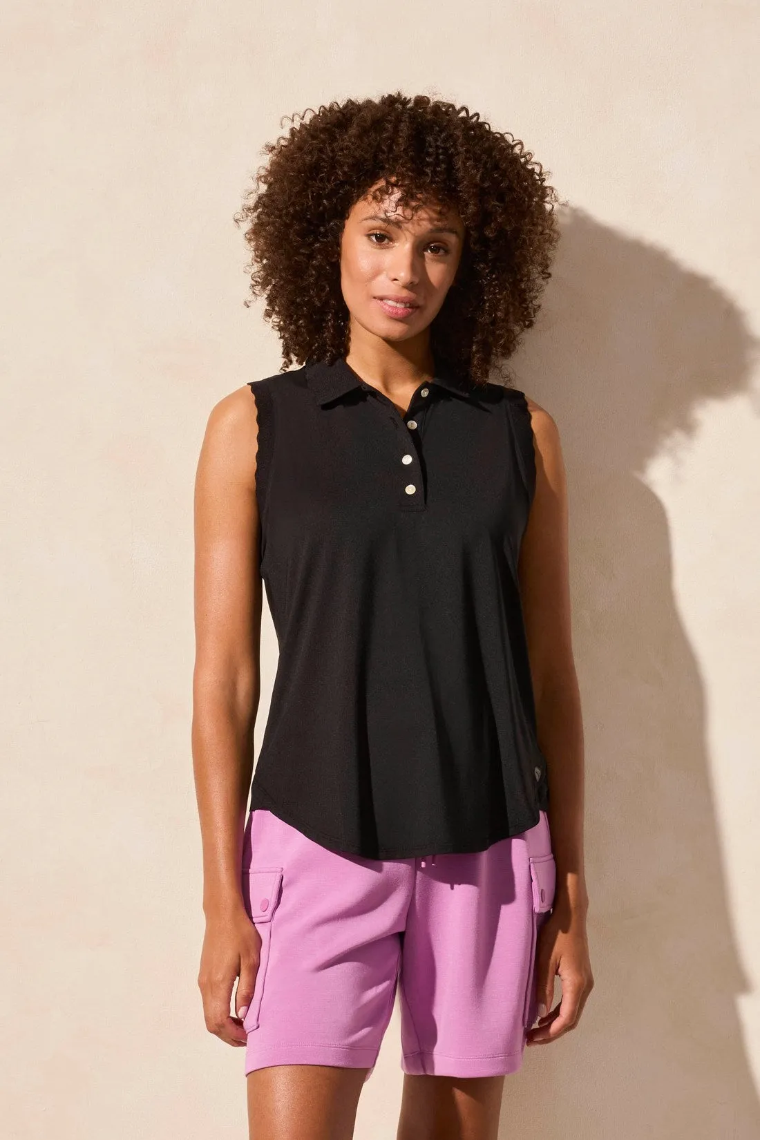 Performance UPF 50+ Sleeveless Polo Top With Scallop-Edge Rib-Black sold by Tribal product image thumbnail 2