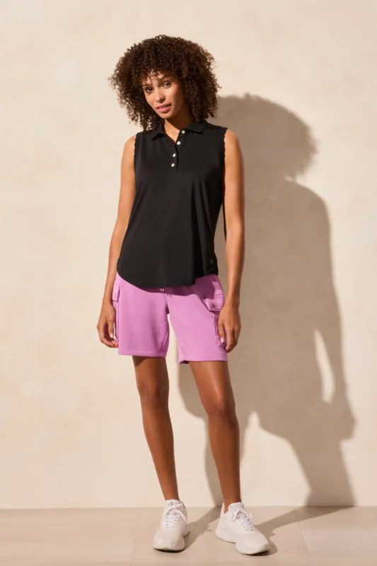 Performance UPF 50+ Sleeveless Polo Top With Scallop-Edge Rib-Black sold by Tribal