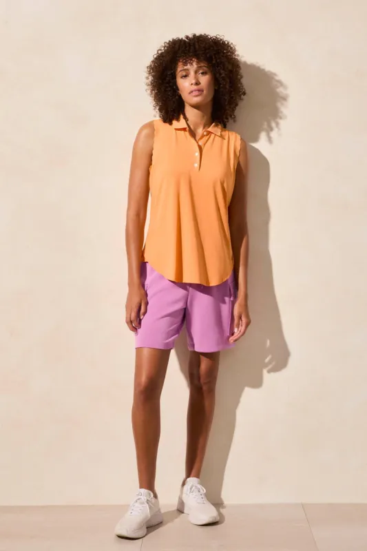 Performance UPF 50+ Sleeveless Polo Top With Scallop-Edge Rib-Melon sold by Tribal