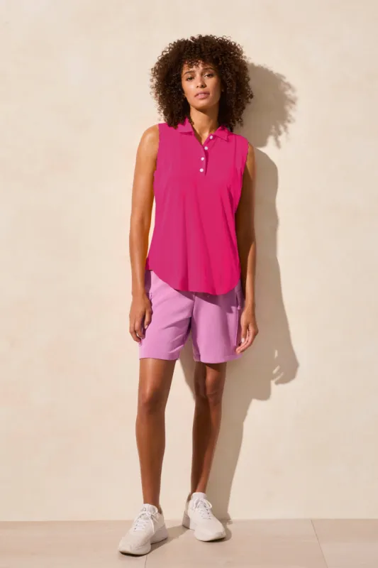Performance UPF 50+ Sleeveless Polo Top With Scallop-Edge Rib-Beetroot sold by Tribal