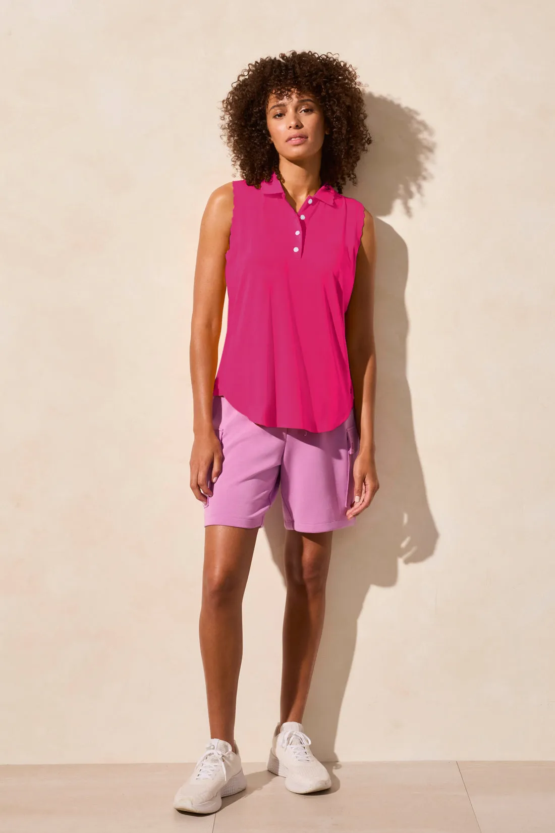 Performance UPF 50+ Sleeveless Polo Top With Scallop-Edge Rib-Beetroot sold by Tribal