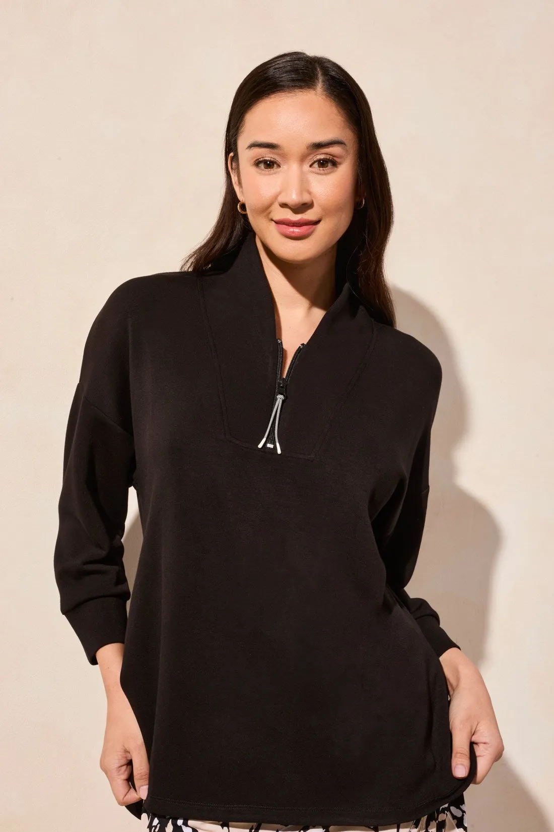 Techno Lux Zip-Front Funnel Neck Dolman Top-Black sold by Tribal product image thumbnail 3