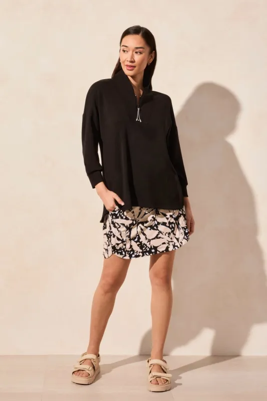 Techno Lux Zip-Front Funnel Neck Dolman Top-Black sold by Tribal