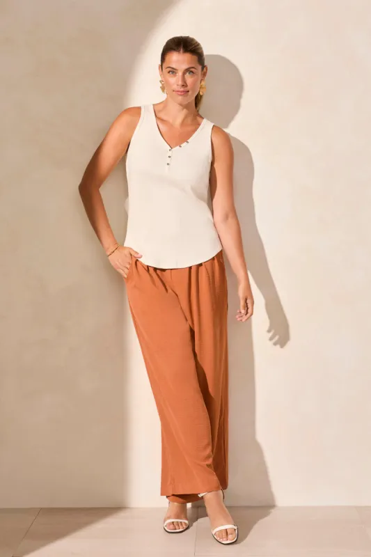 Solid Cotton Henley Tank Top-Cocomilk sold by Tribal