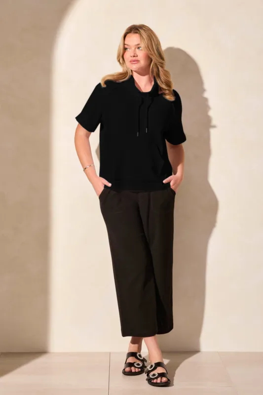 Textured Funnel-Neck Top With Drawcord-Black sold by Tribal