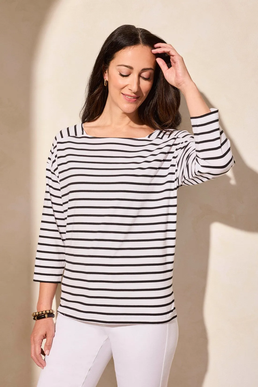 Stripe Jersey Boat Neck Top-Jetblack sold by Tribal product image thumbnail 4