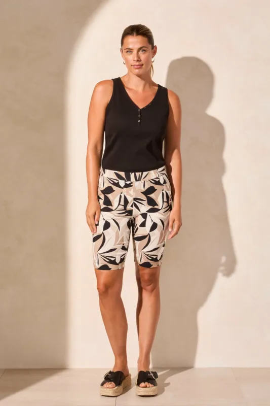 Printed Bengaline Pull-On Short With Back Pockets-Pebble sold by Tribal