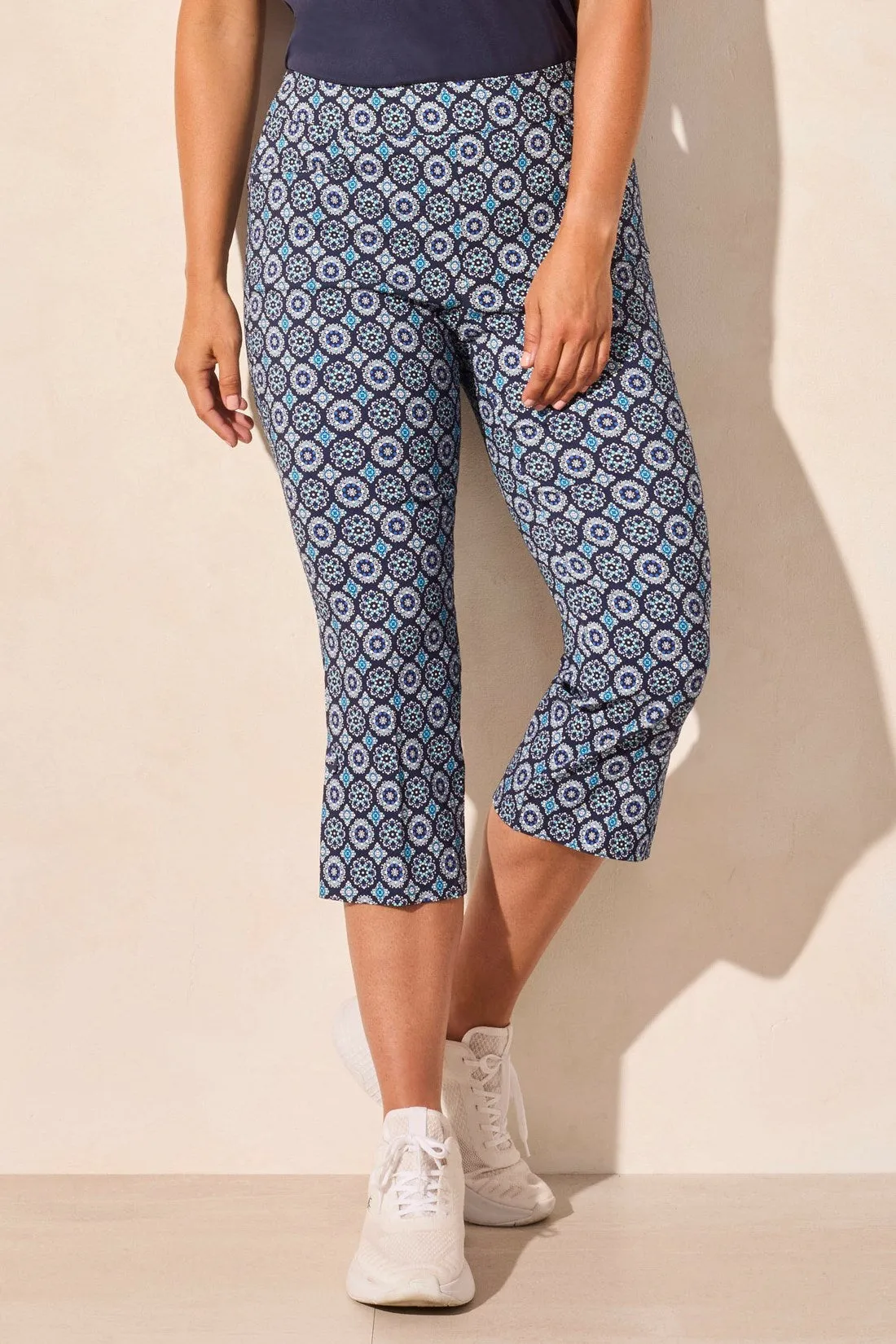 Printed Bengaline Pull-On Capri With Button Vent-Riviera sold by Tribal product image thumbnail 3