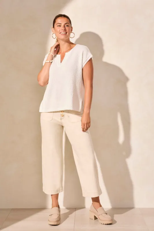 Side-Slit V-Neck Sweater With Extended Shoulders-White sold by Tribal