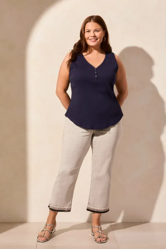 Solid Cotton Henley Tank Top-Nautical sold by Tribal