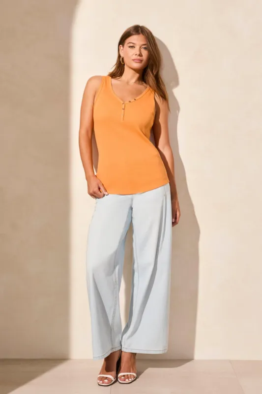 Solid Cotton Henley Tank Top-Goldensun sold by Tribal