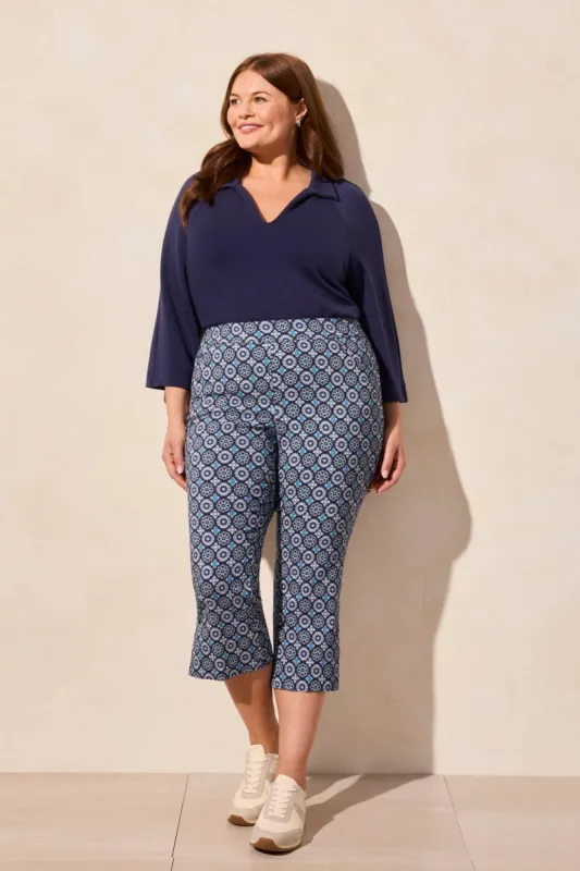 Printed Bengaline Pull-On Capri With Button Vent-Riviera sold by Tribal
