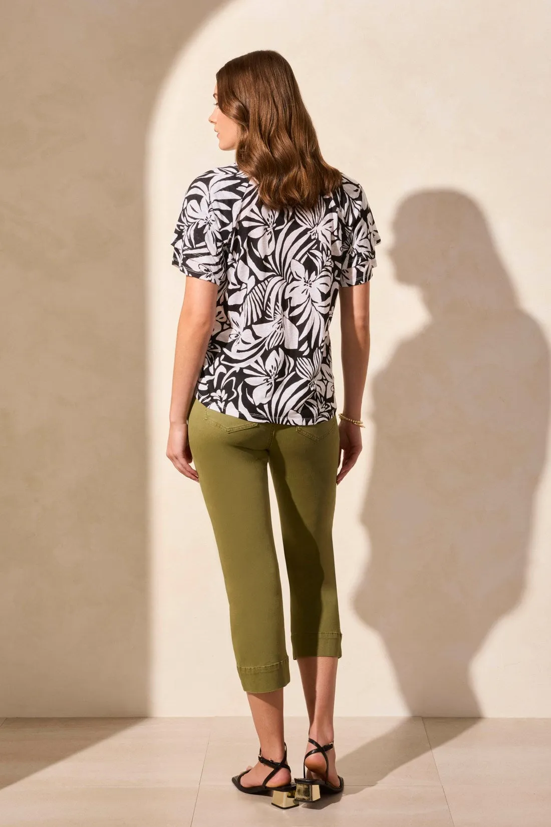 Linen-Blend Ruffle-Sleeve Crew Neck Top-Black sold by Tribal product image thumbnail 4