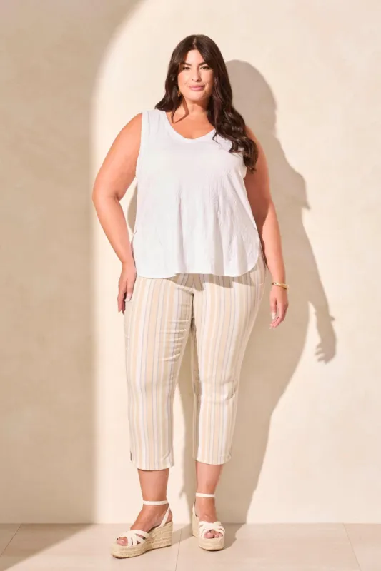 Foliage Jacquard Knit V-Neck Tank-White sold by Tribal