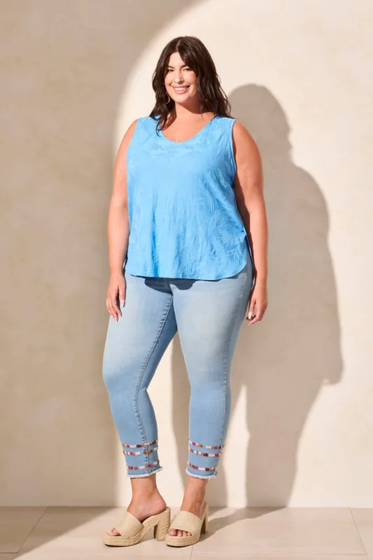 Foliage Jacquard Knit V-Neck Tank-Deep Sea sold by Tribal