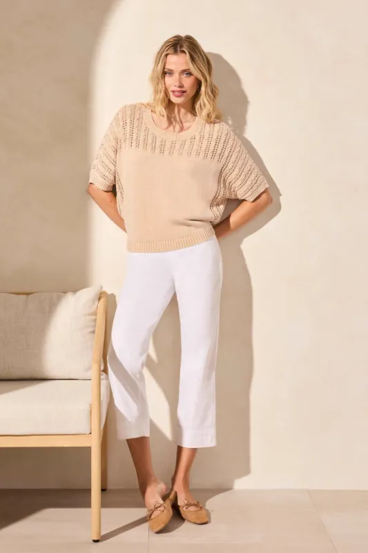 Special Wash Fancy Stitch Short Sleeve Sweater-Soft Tan sold by Tribal