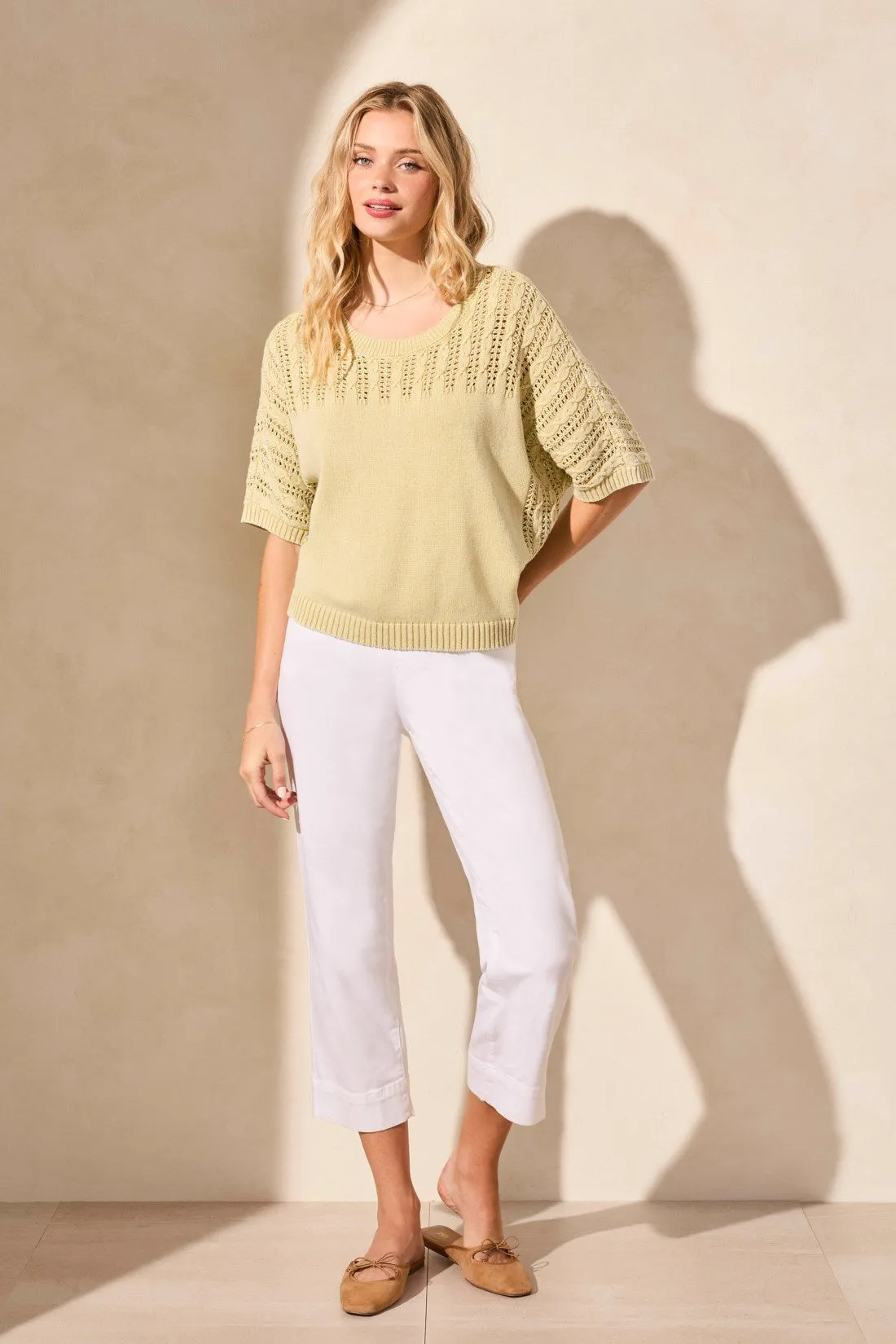 Special Wash Fancy Stitch Short Sleeve Sweater-Starfruit sold by Tribal