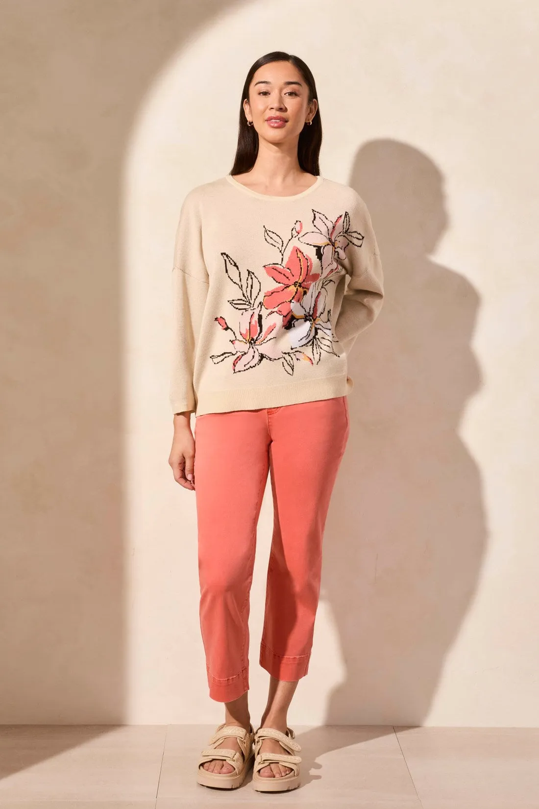 Floral Three-Quarter Sleeve Crewneck Sweater-Safari sold by Tribal product image thumbnail 2