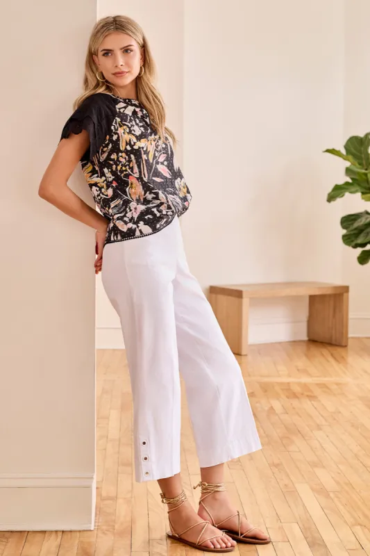 Printed Poplin Eyelet Flutter-Sleeve Blouse-Black sold by Tribal