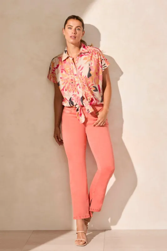 Tie-Front Short-Sleeve Shirt-Teaberry sold by Tribal