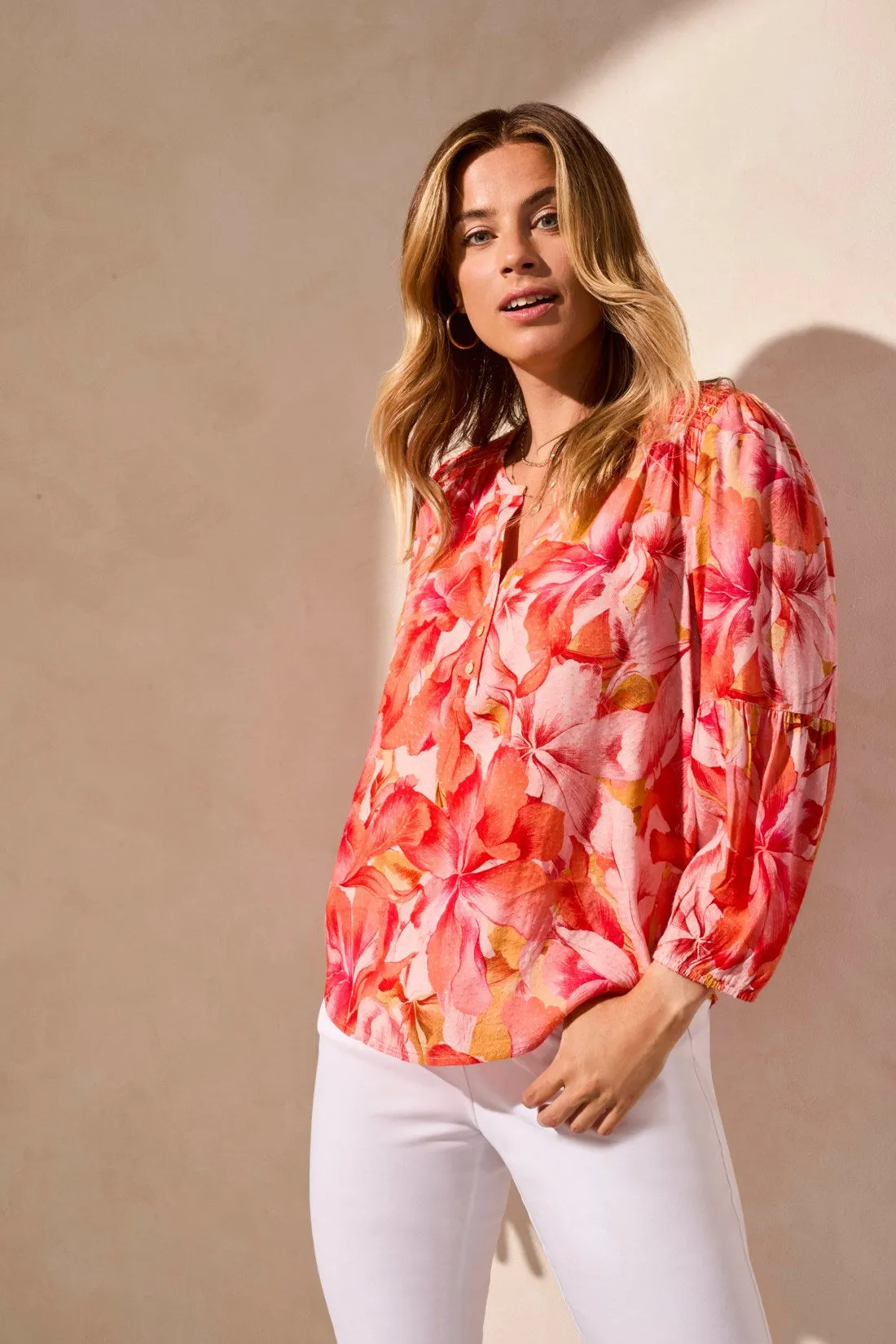 Jacquard Smocked-Yoke Three-Quarter Sleeve Blouse-Coralsky sold by Tribal product image thumbnail 3