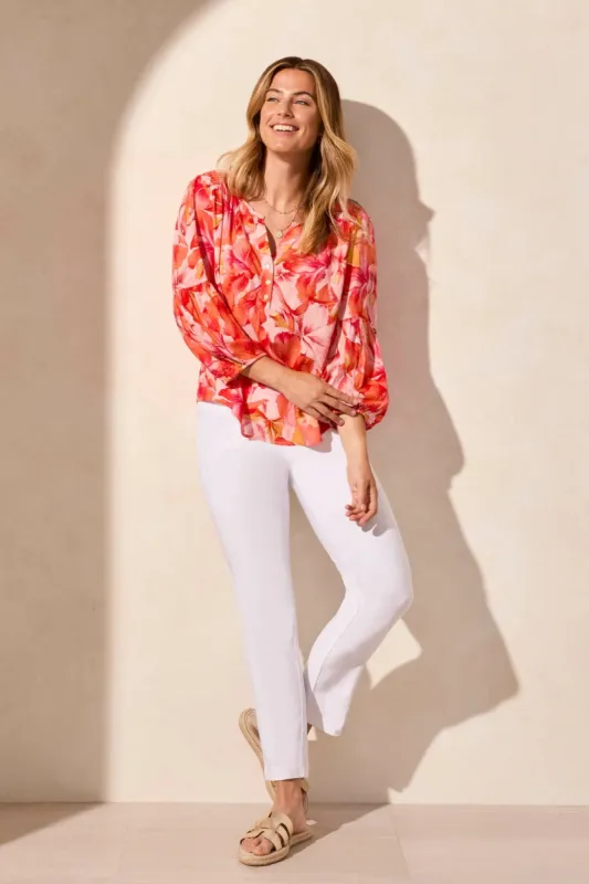 Jacquard Smocked-Yoke Three-Quarter Sleeve Blouse-Coralsky made by Tribal