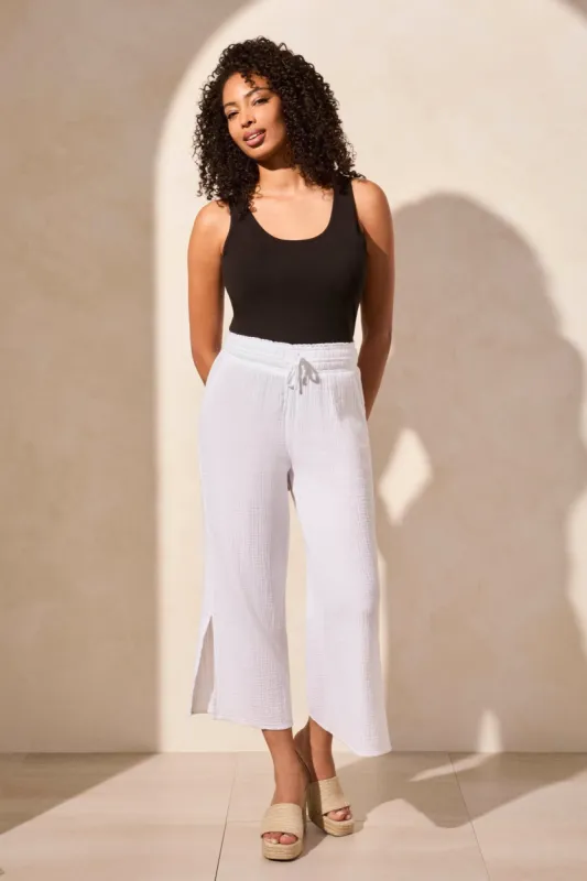Cotton Gauze Wear 2 Ways Wide Leg Pant With Side Slits-White sold by Tribal