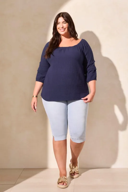 Cotton Gauze Convertible Off-Shoulder Top-Nautical sold by Tribal