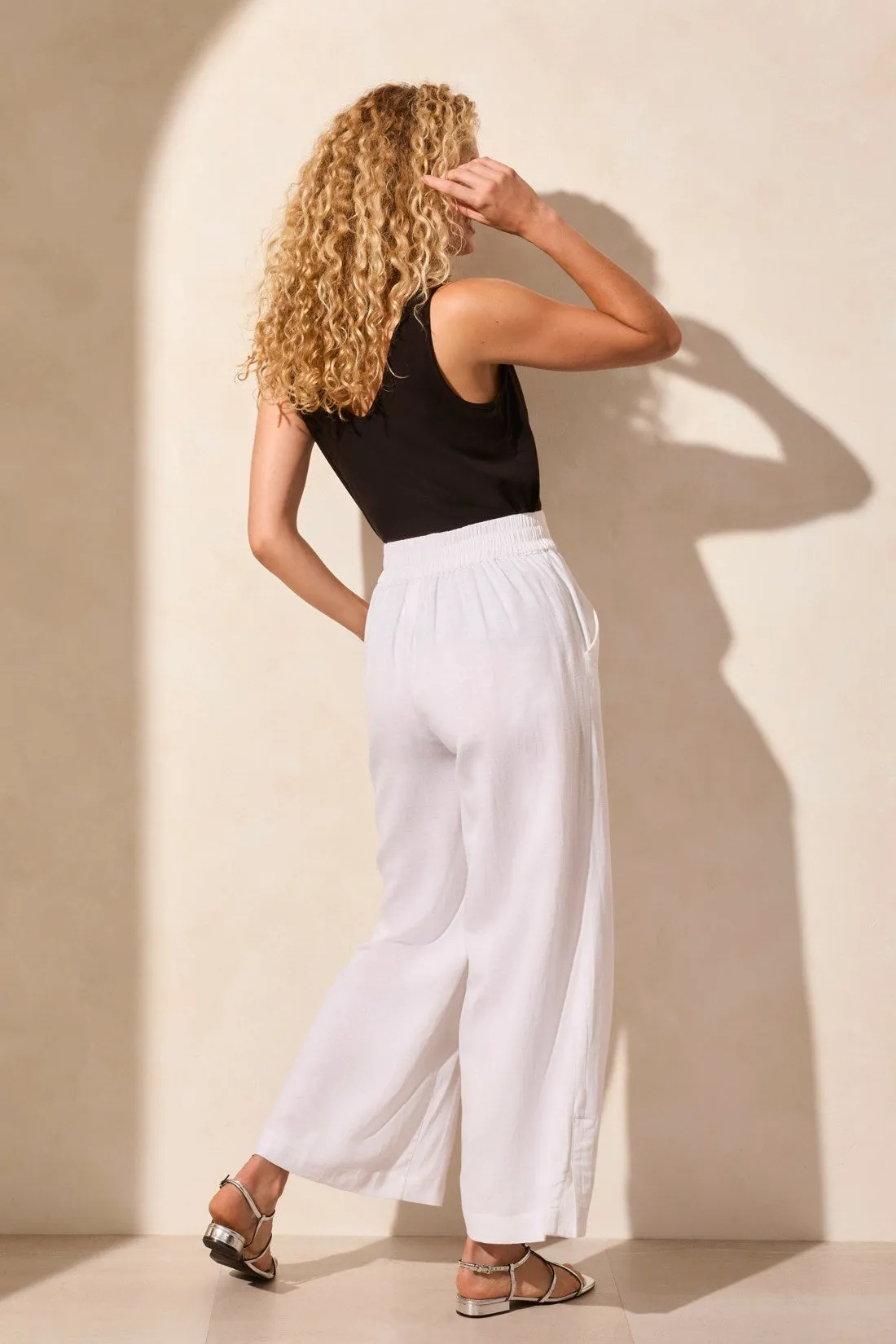 Linen Blend Ankle Pant With Hem Vent-White sold by Tribal product image thumbnail 2