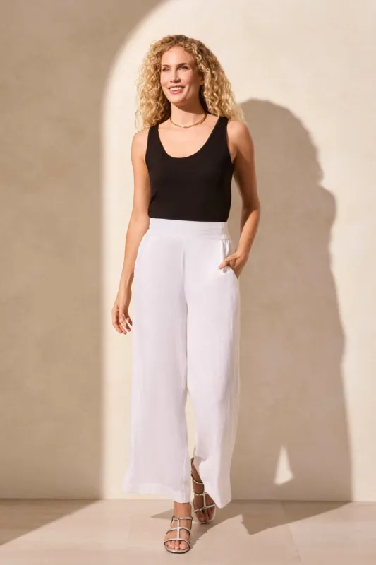 Linen Blend Ankle Pant With Hem Vent-White sold by Tribal