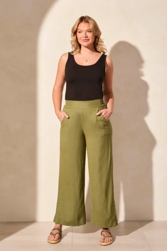 Linen Blend Ankle Pant With Hem Vent-Loden sold by Tribal