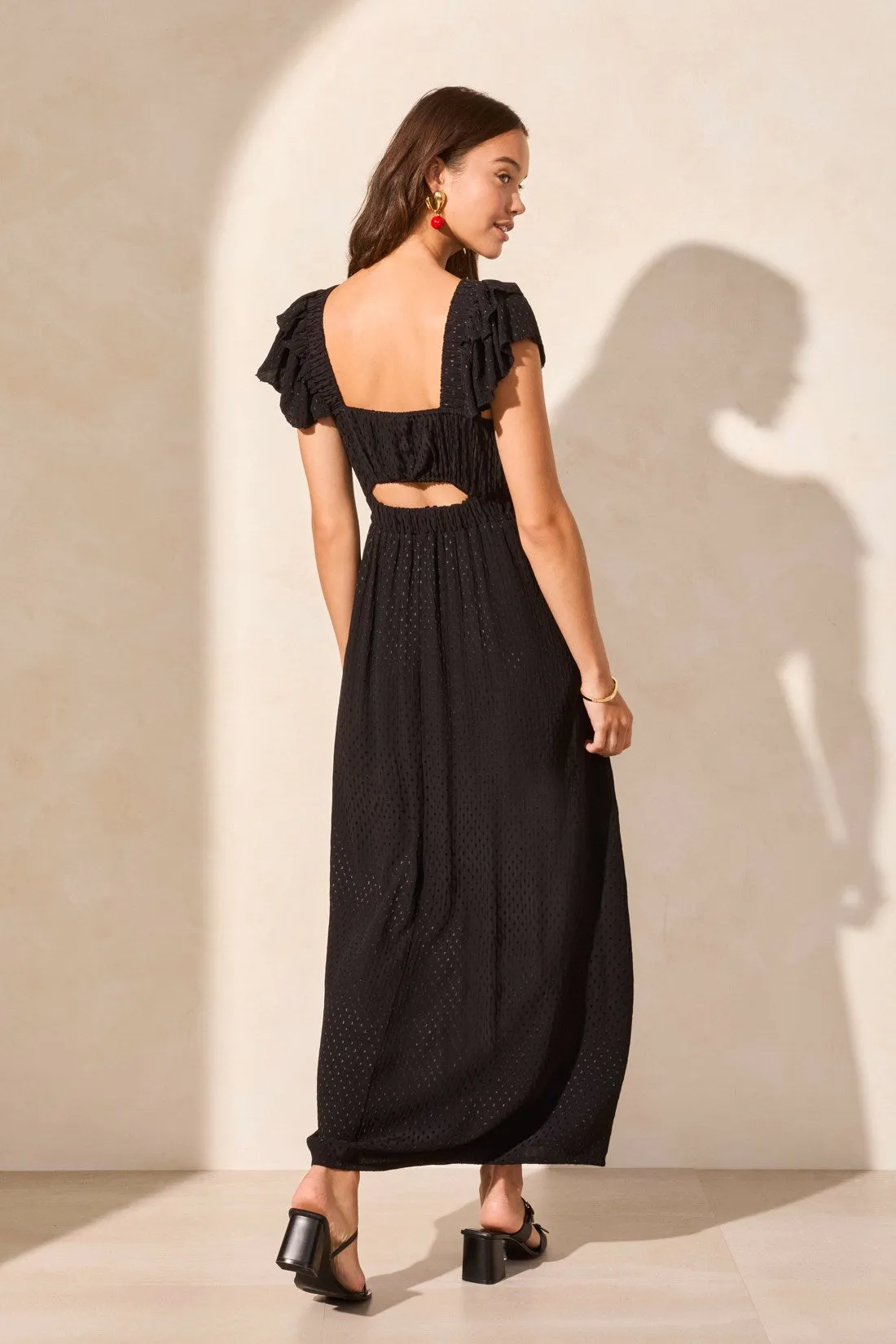 Swiss Dot Open Back Maxi Dress With Frill-Accent-Black sold by Tribal product image thumbnail 4