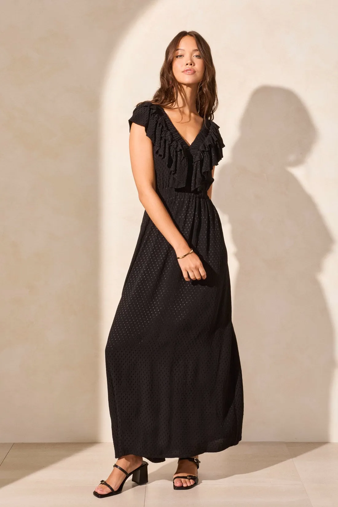 Swiss Dot Open Back Maxi Dress With Frill-Accent-Black sold by Tribal product image thumbnail 2