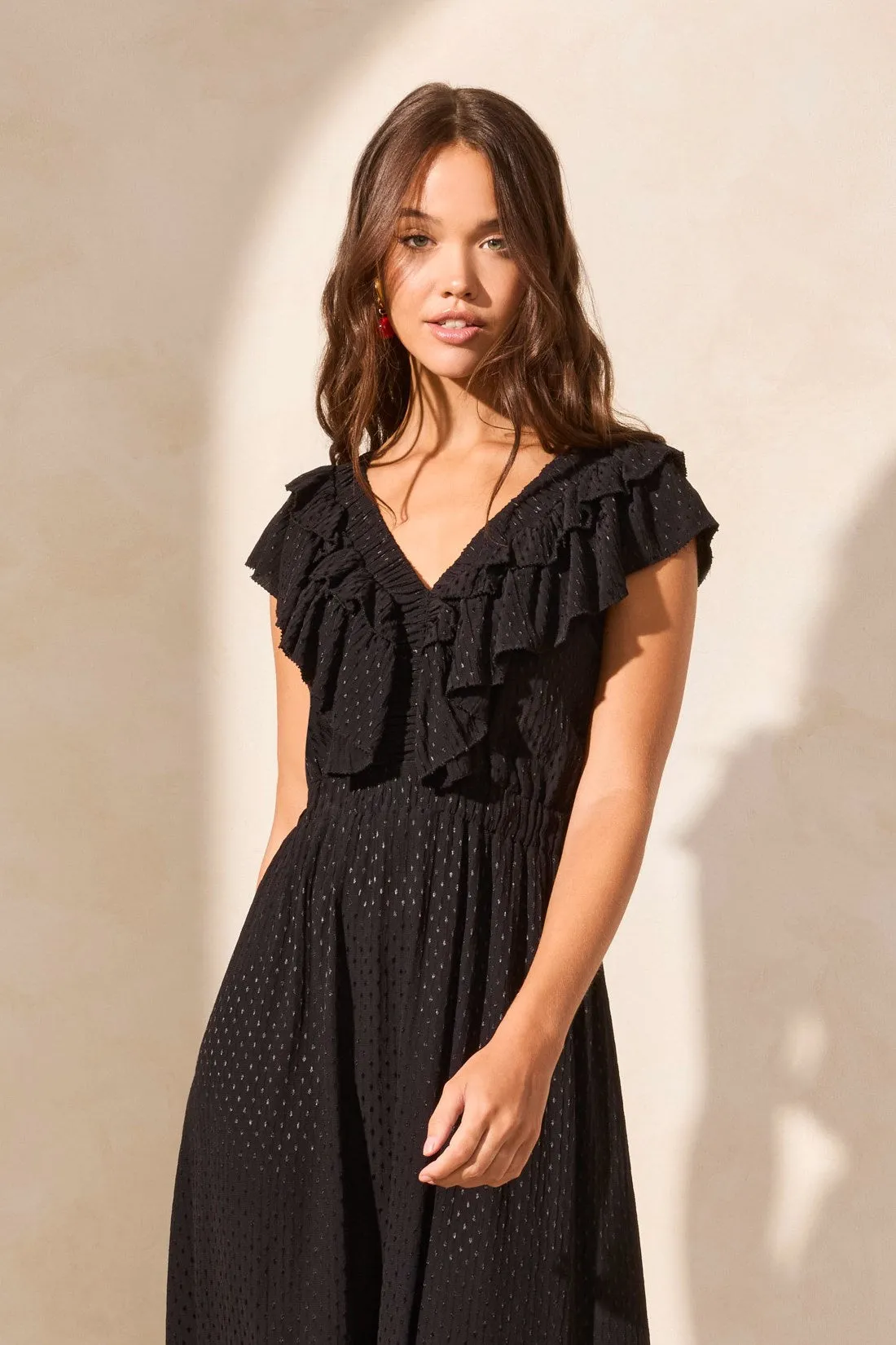 Swiss Dot Open Back Maxi Dress With Frill-Accent-Black sold by Tribal product image thumbnail 3