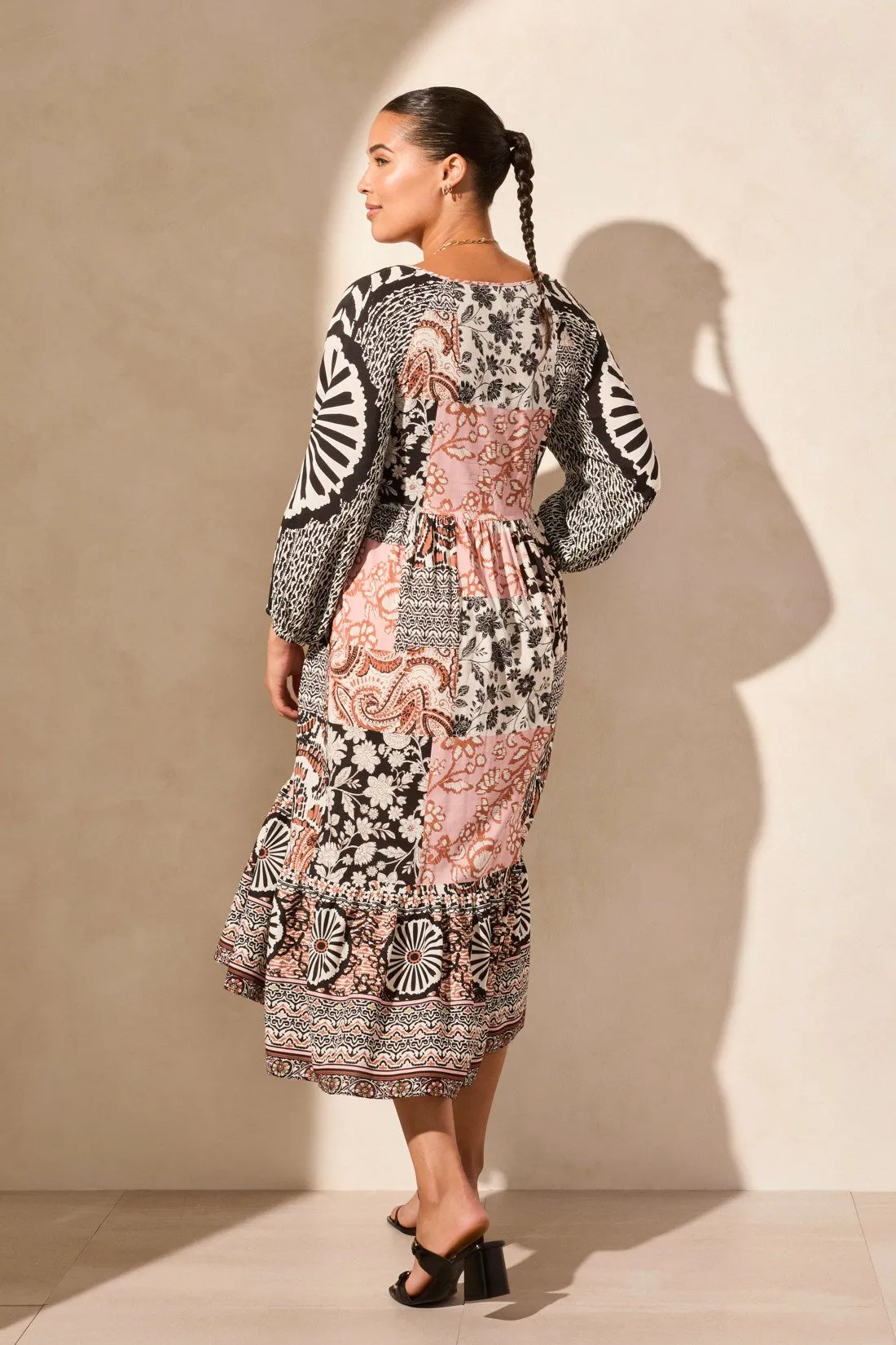 Long Raglan Sleeve Poplin V-Neck Dress-Desertsand sold by Tribal product image thumbnail 4