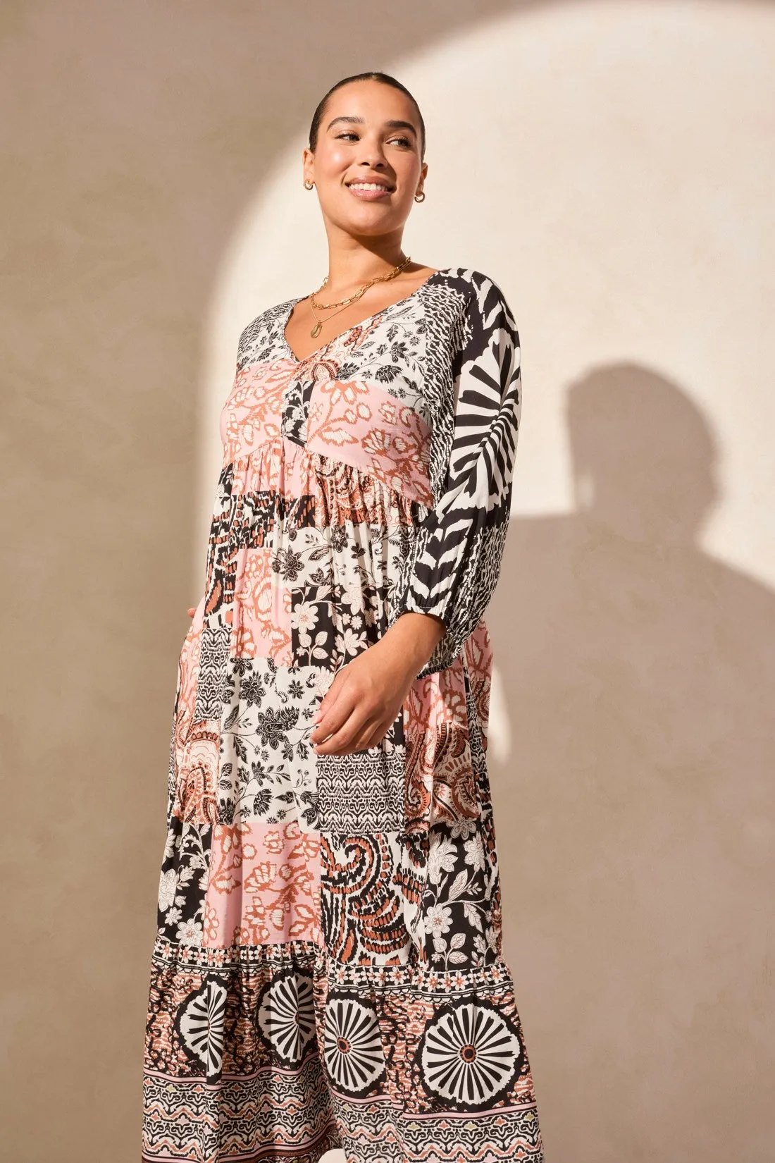 Long Raglan Sleeve Poplin V-Neck Dress-Desertsand sold by Tribal product image thumbnail 2