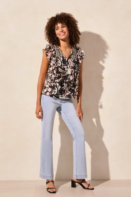 Mixed Print Notch Neck Blouse-Cocomilk sold by Tribal