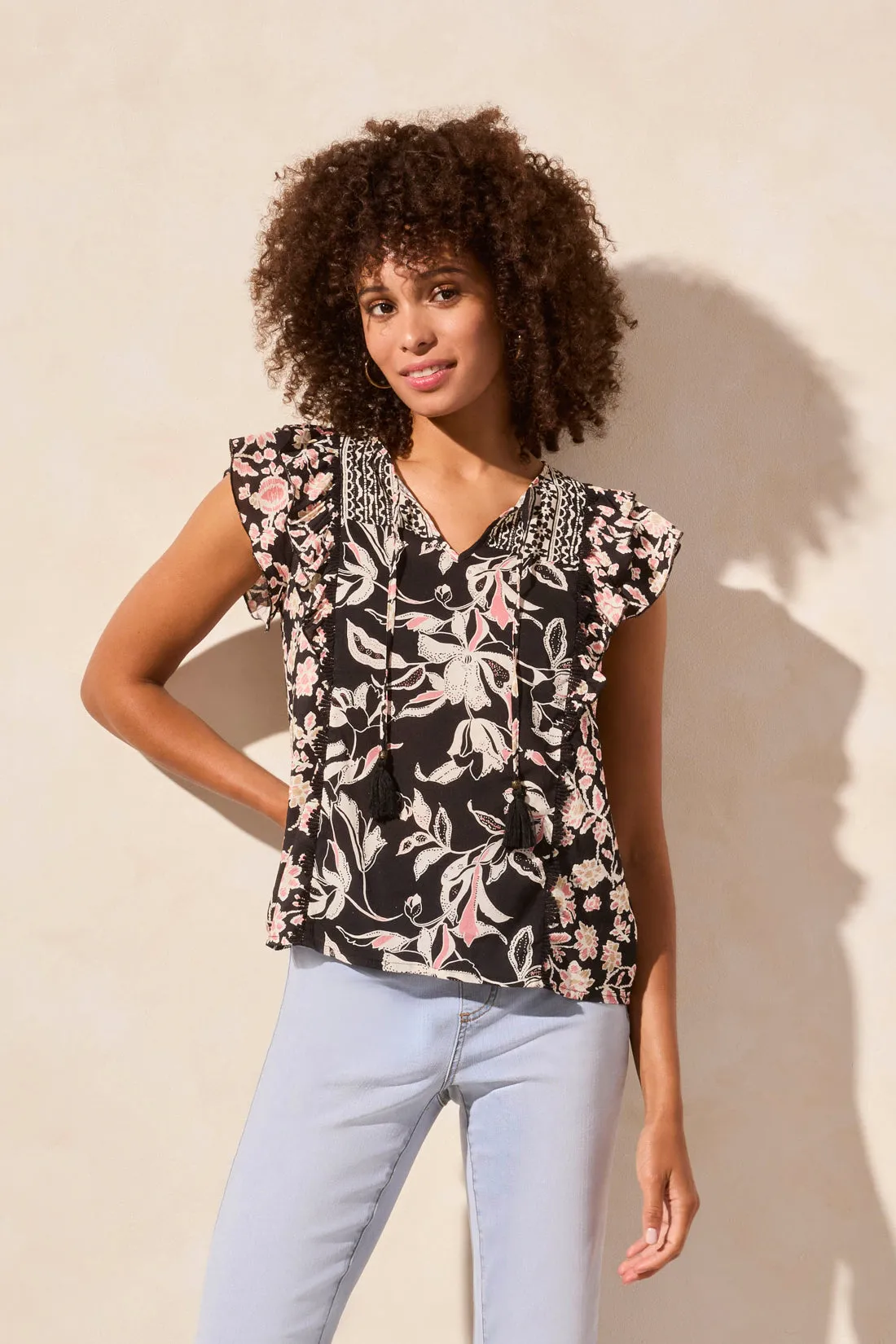 Mixed Print Notch Neck Blouse-Cocomilk sold by Tribal product image thumbnail 2