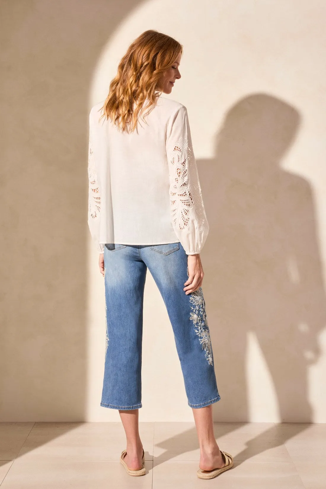 Long-Sleeve Embroidered Cotton Voile Blouse-White sold by Tribal product image thumbnail 5