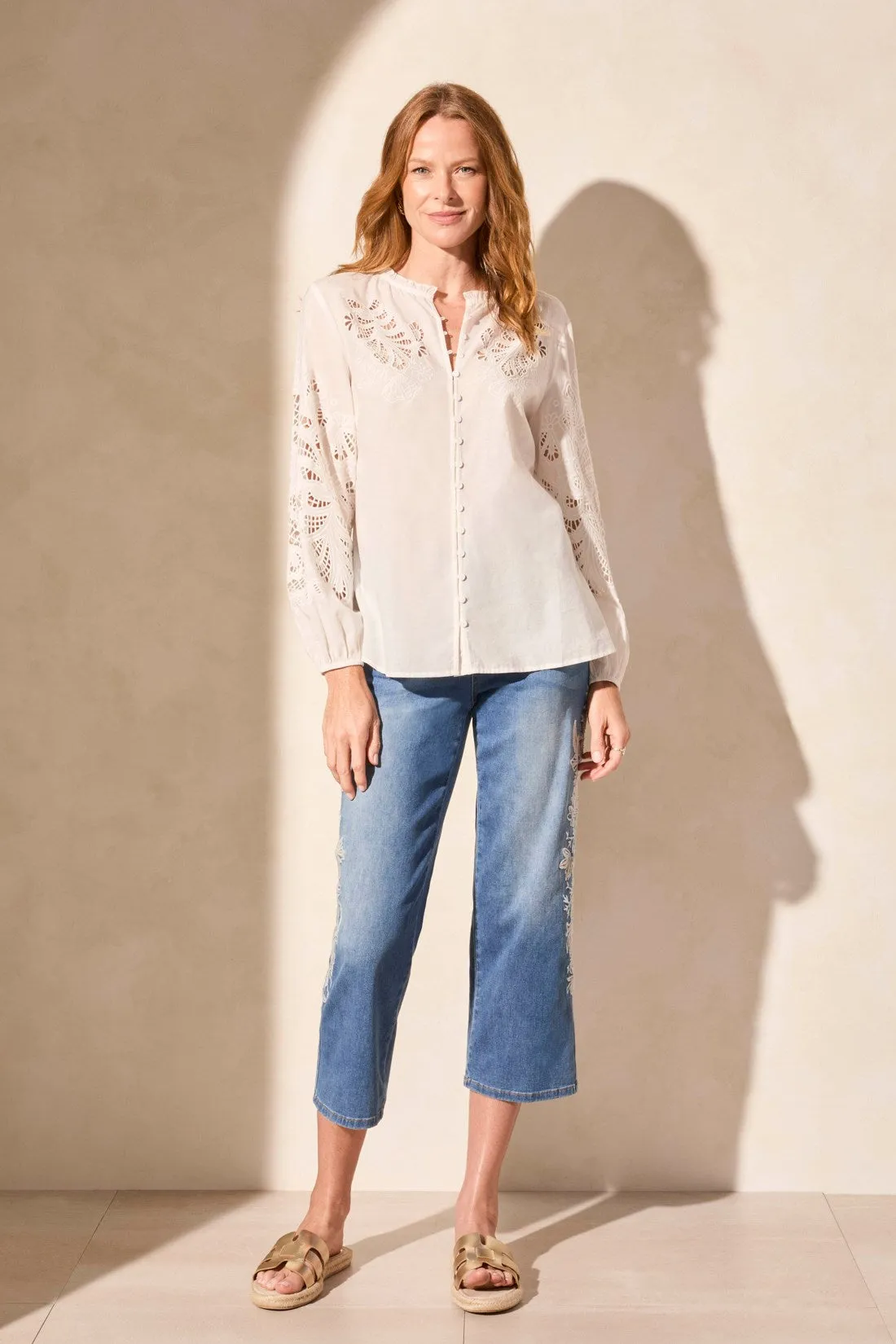 Long-Sleeve Embroidered Cotton Voile Blouse-White sold by Tribal product image thumbnail 2