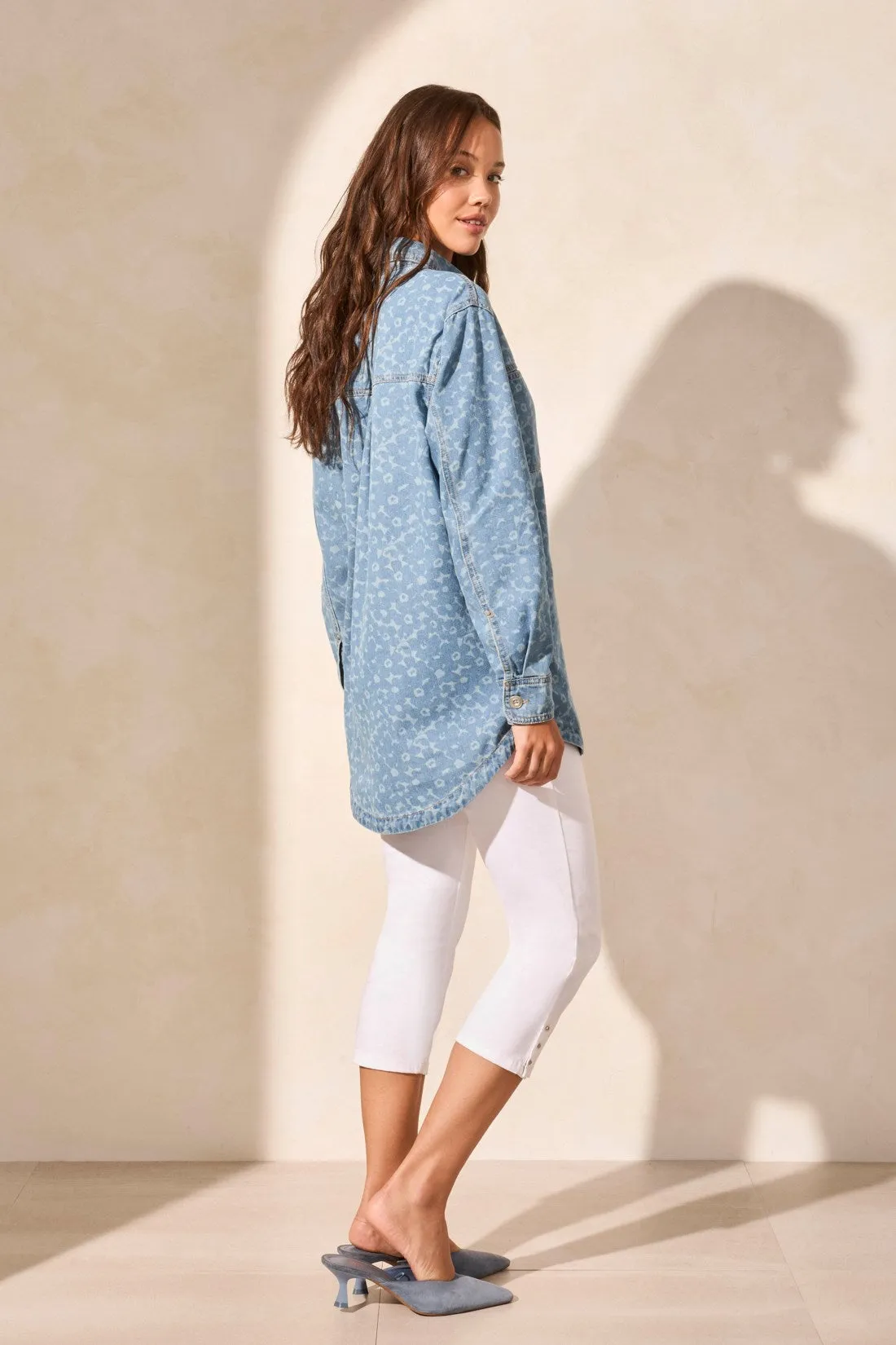 Abstract Floral Pattern Button Front Denim Shirt-Sailboat sold by Tribal product image thumbnail 4