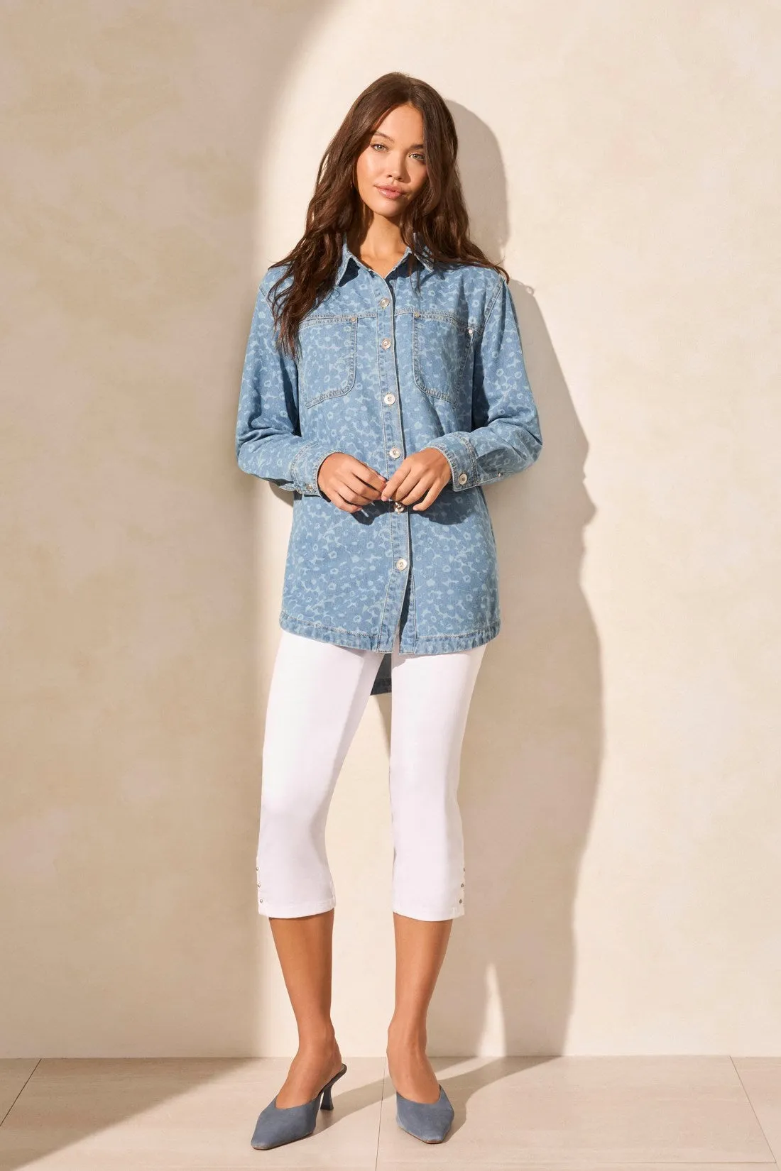 Abstract Floral Pattern Button Front Denim Shirt-Sailboat sold by Tribal product image thumbnail 2